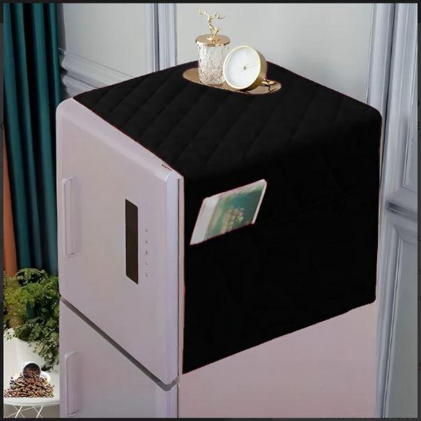 Dustproof Microfiber Quilted Refrigerator Cover With Side Pockets