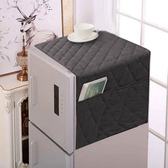 Dustproof Microfiber Quilted Refrigerator Cover With Side Pockets