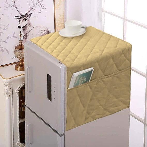 Dustproof Microfiber Quilted Refrigerator Cover With Side Pockets