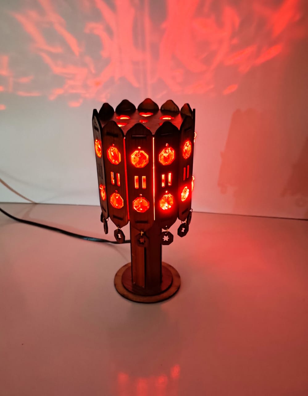 Pair of Handmade Wooden Bedside Lamps | MDF Crystal Night Lamps | Warm Light Bedroom Table Decoration Set