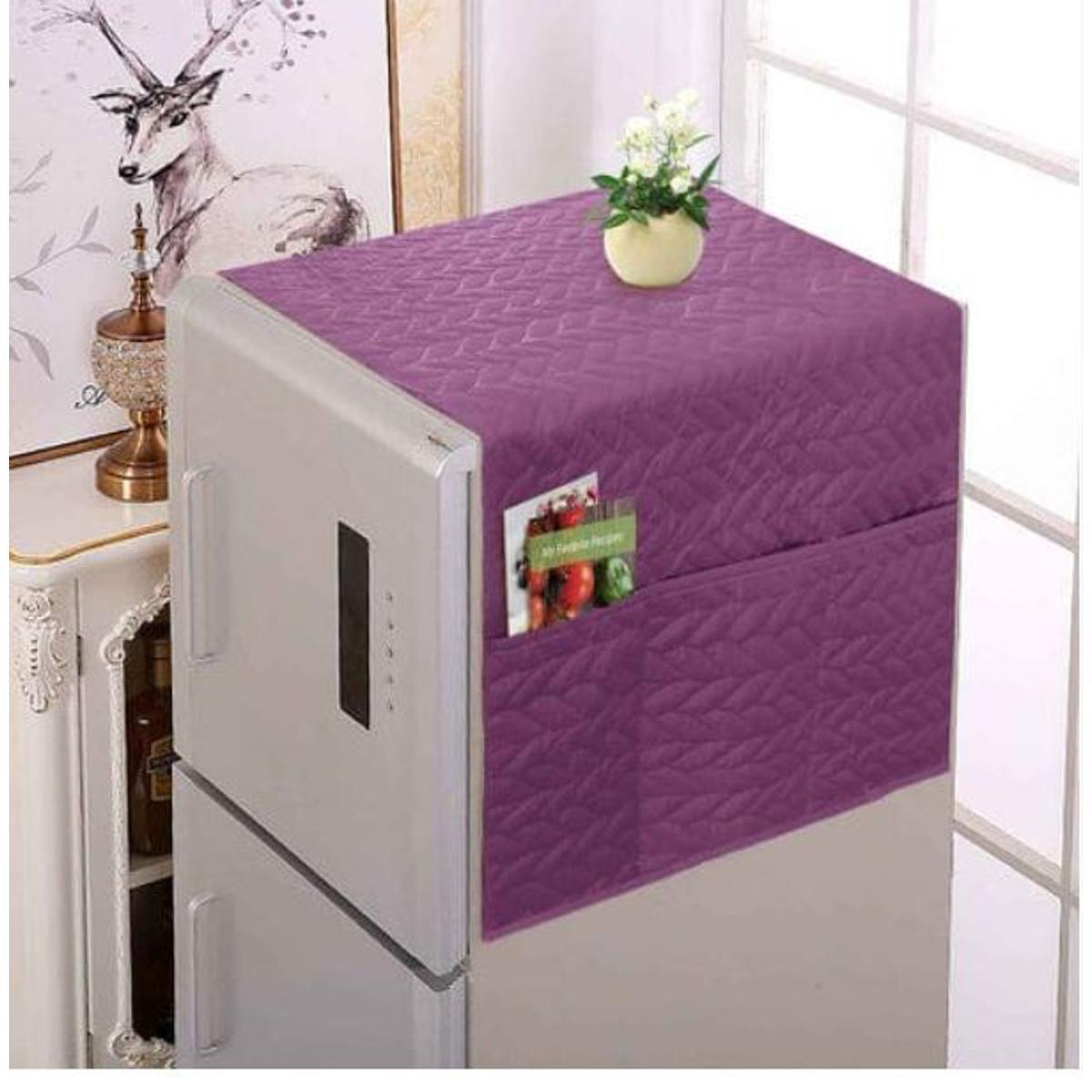 Dustproof Microfiber Quilted Refrigerator Cover With Side Pockets