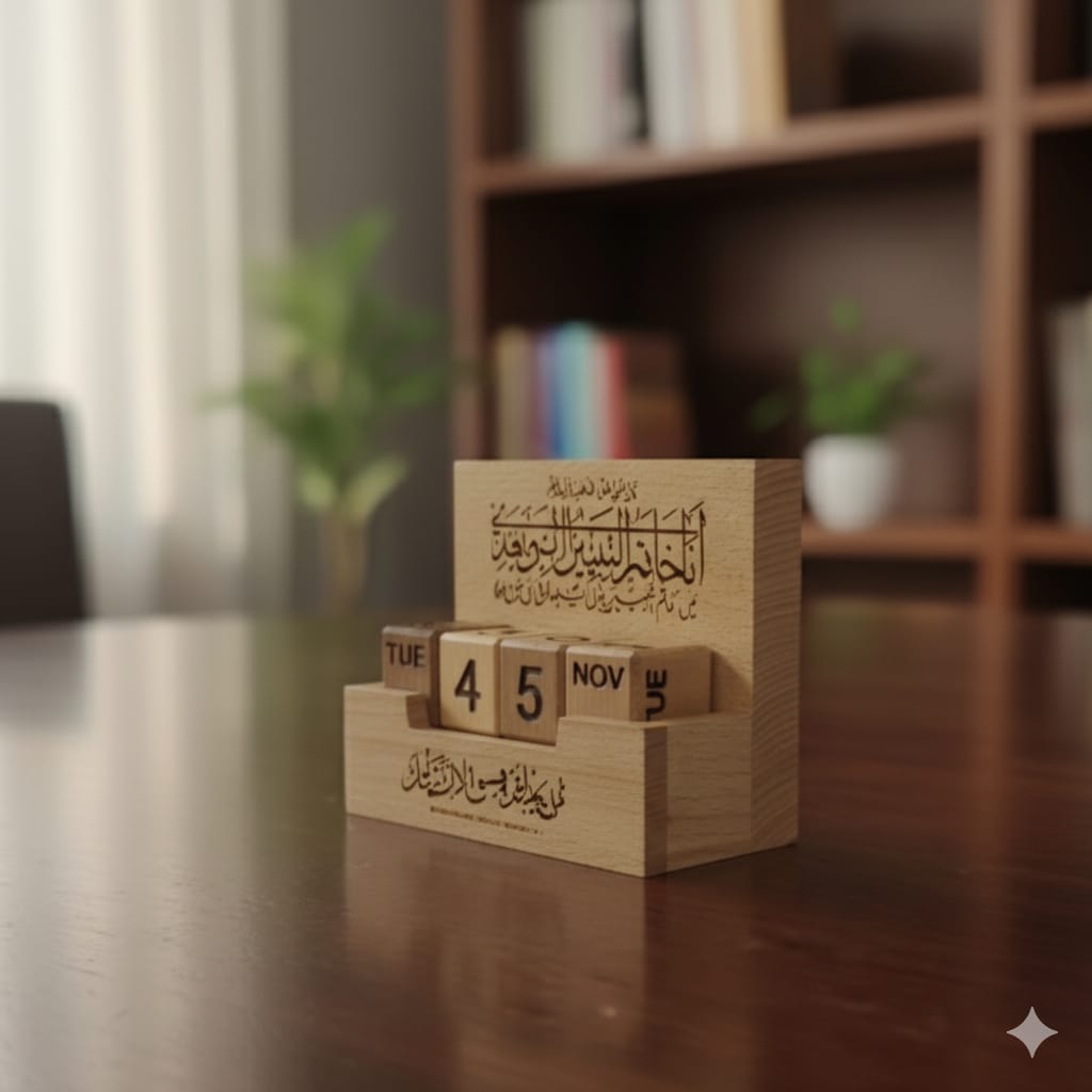 Islamic Wood Desk Organizer And Calendar
