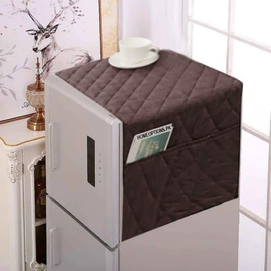 Dustproof Microfiber Quilted Refrigerator Cover With Side Pockets