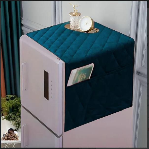 Dustproof Microfiber Quilted Refrigerator Cover With Side Pockets