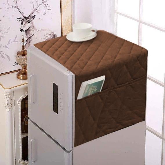 Dustproof Microfiber Quilted Refrigerator Cover With Side Pockets