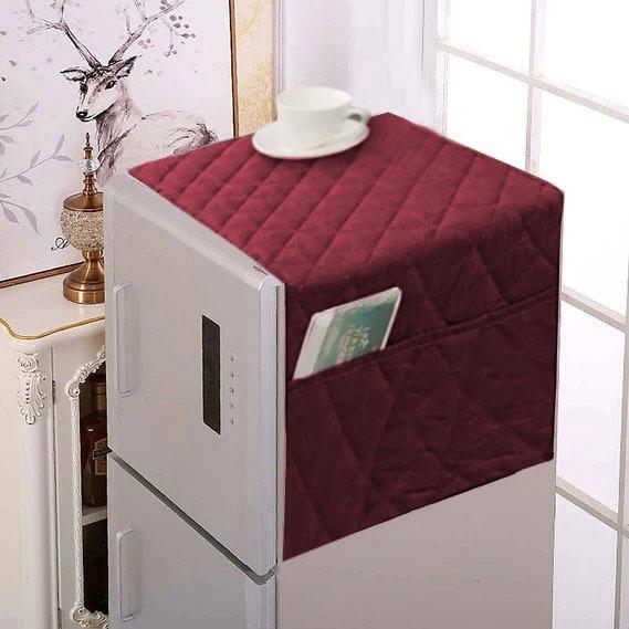 Dustproof Microfiber Quilted Refrigerator Cover With Side Pockets