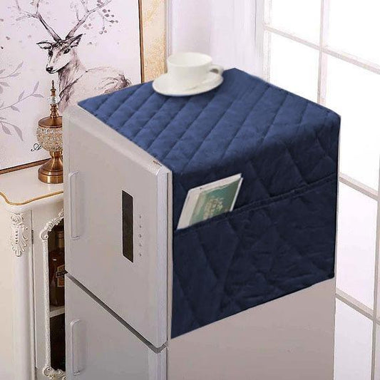 Dustproof Microfiber Quilted Refrigerator Cover With Side Pockets