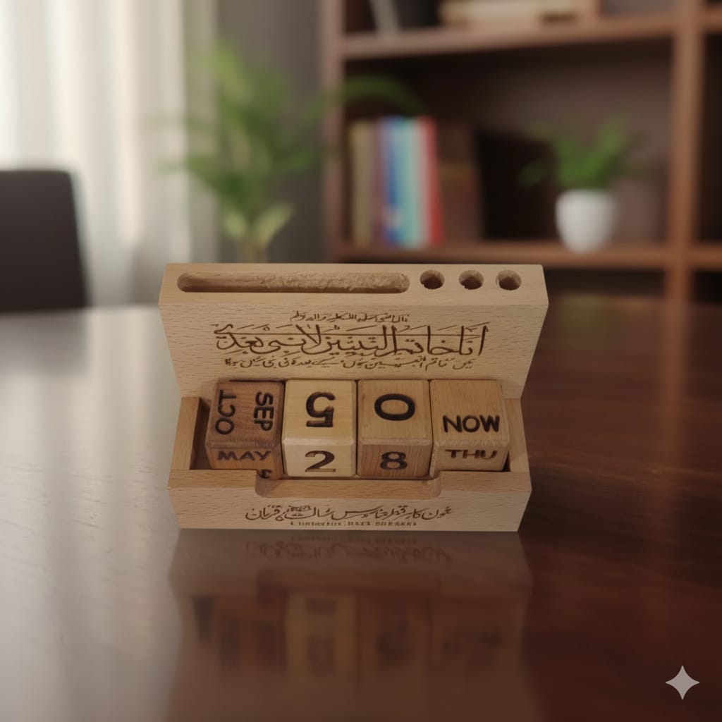 Islamic Wood Desk Organizer And Calendar